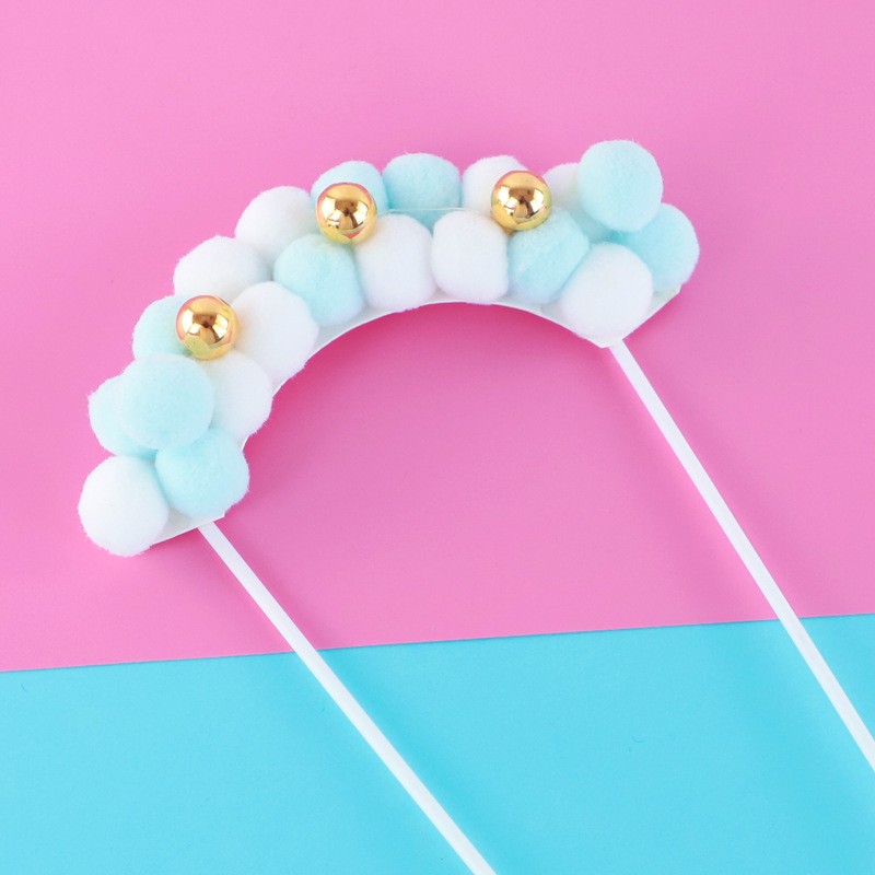 Blue And White - 1 Piece - Small Hair Ball 3 Gold Beads Cake Topper Clearance