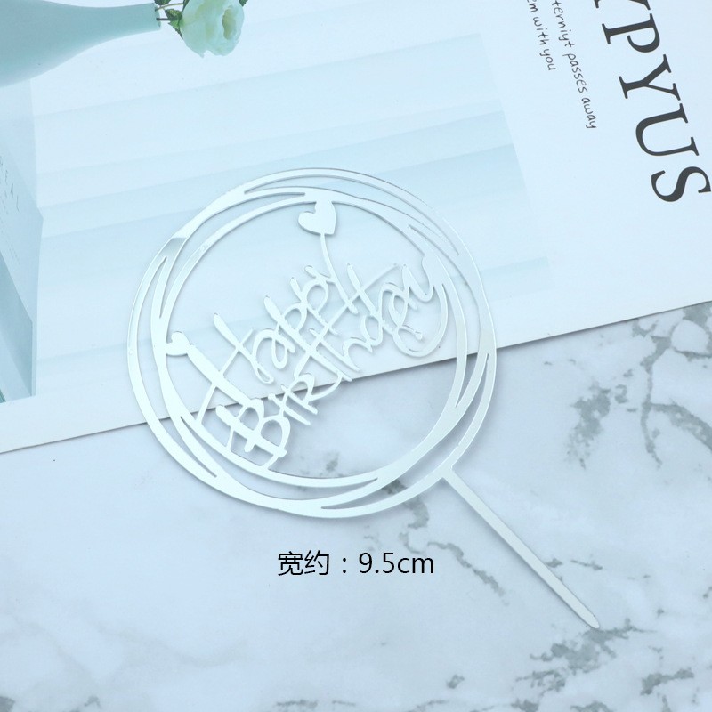 Acrylic - Silver Round With Heart - 10 Pieces With Bottom Plate Cake Topper Clearance