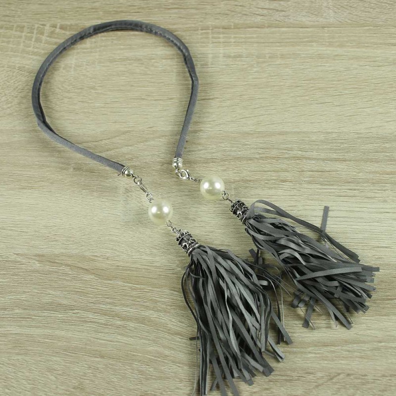 Grey long tassel headband