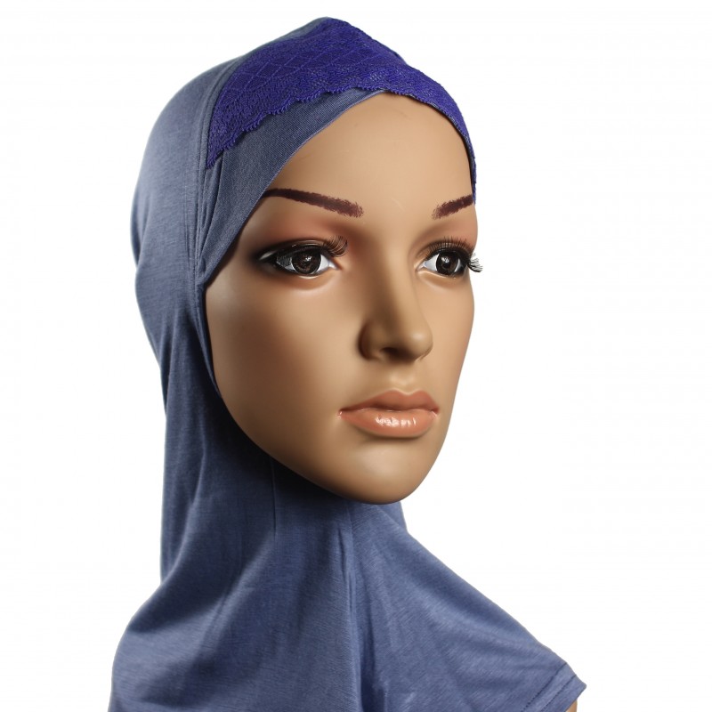 Metallic Blue Lace Hijab Full Underscarf