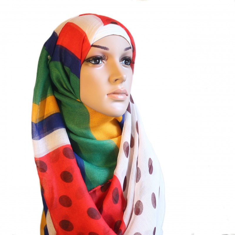 Polka Stripe White Maxi Hijab