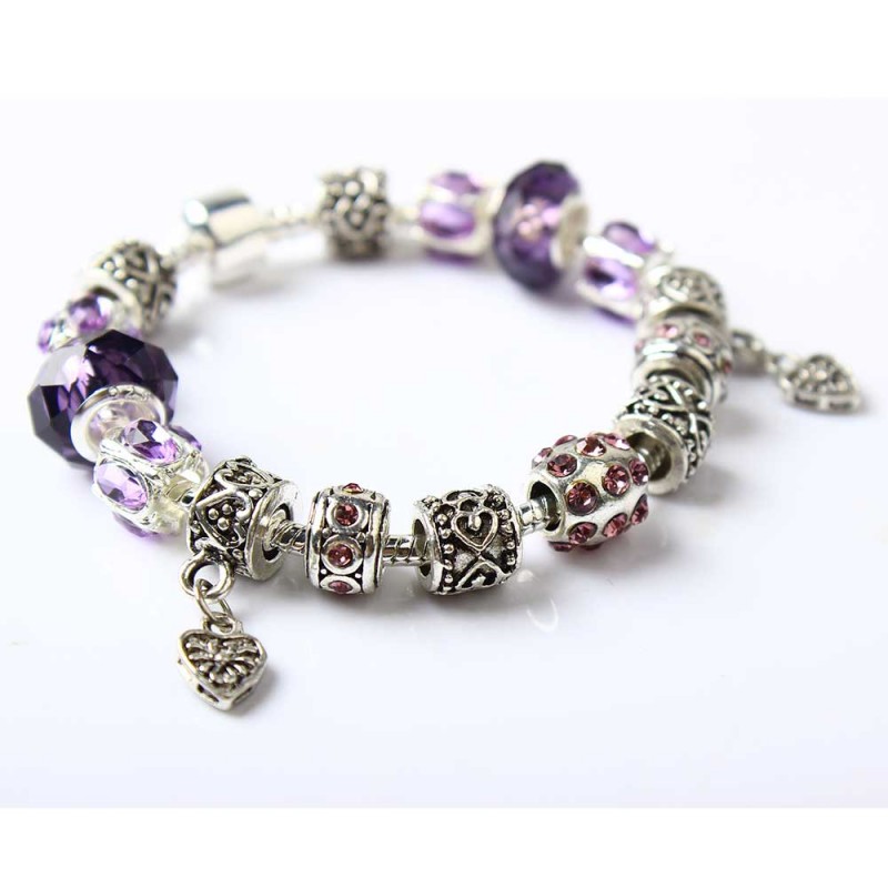 Purple Hearts Charm Bracelet