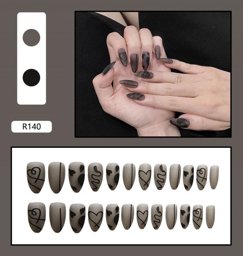 R140 Transparent Black Lines Fake Nails