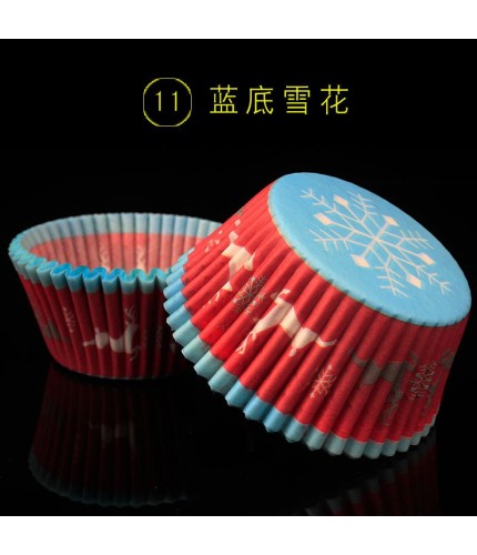 11-blue snowflake 100 Paper Cup Cake Baking Barrel