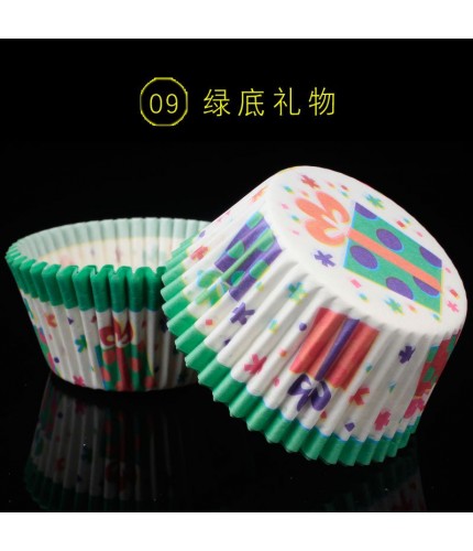 09-green gift 100 Paper Cup Cake Baking Barrel Clearance