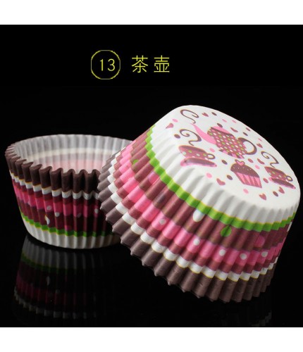 13-tea 100 Paper Cup Cake Baking Barrel