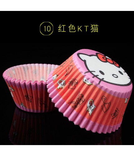 10-Red KT Cat 100 Paper Cup Cake Baking Barrel