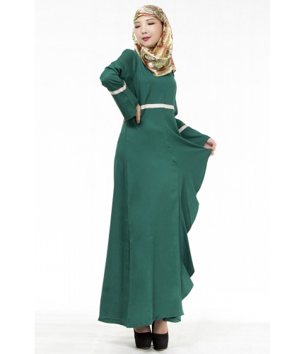 Dark green Korean Linen Flare Dress Abaya M 
