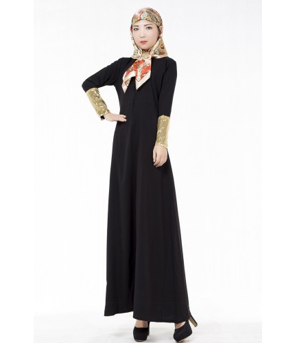 Black Korean Hemp Shimmer Sleeve Abaya L 