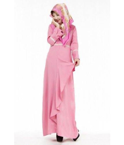 Pink Korean Linen Flare Dress Abaya L 