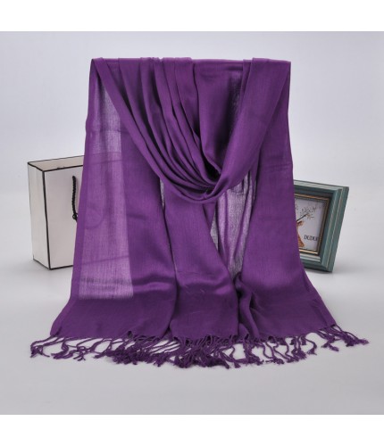 Purple Plain Cotton Satin Pashmina Hijab