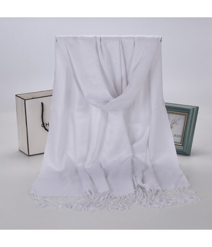 White Plain Cotton Satin Pashmina Hijab