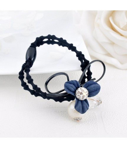 Dark Blue Flower Pearl Bobble Hair band