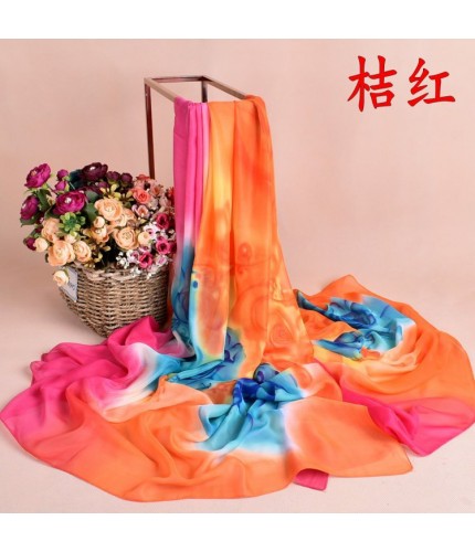 Orange Maxi Rose Chiffon Print Hijab Clearance