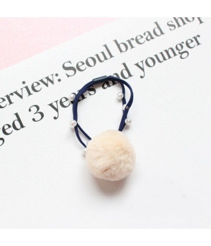 Beige Fur ball pearl hair band