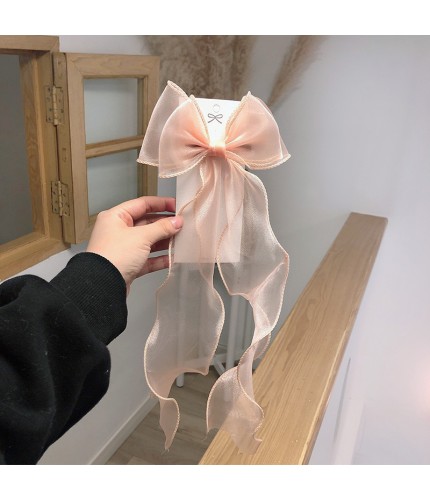 1# Orange Pink Organza Bow Hair Clip Clearance