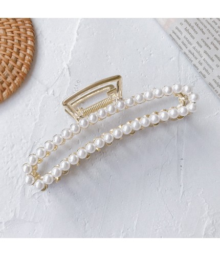 11Cm Metal Rectangular Pearl Catch Korean Style Hair Grip Clamp Clearance