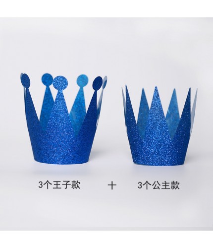 6 Sets Of Blue Birthday Crown Glitter Birthday Party Hat Clearance