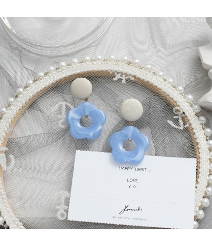 2 Plates With Hollow Blue Flowers KStyle Earring Studs Clearance