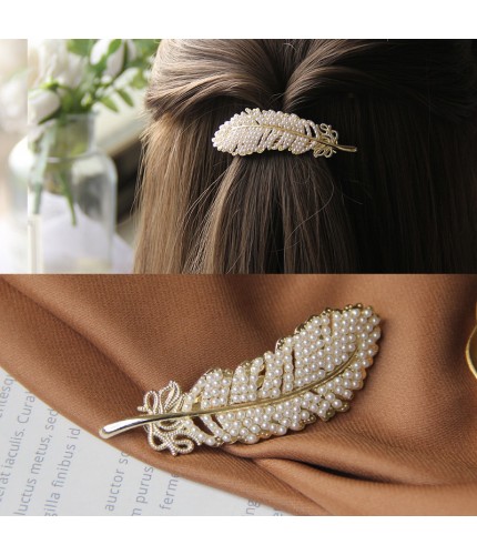 Pearl-Feather Spring Clip Korean Style Hair Clip Clearance