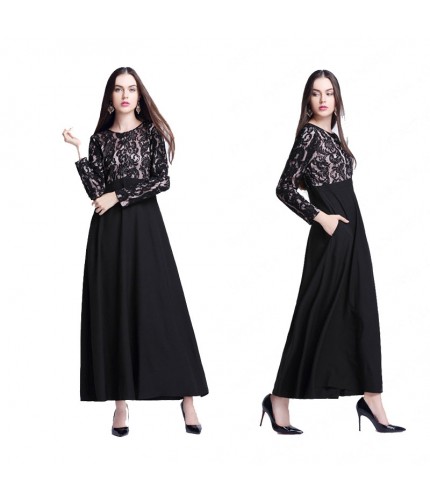 Black Korean Linen Lace Abaya L 