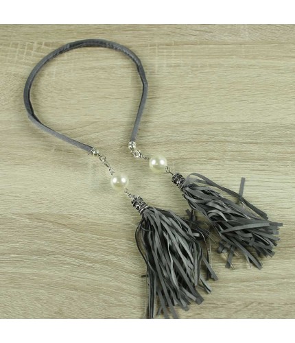 Grey long tassel headband