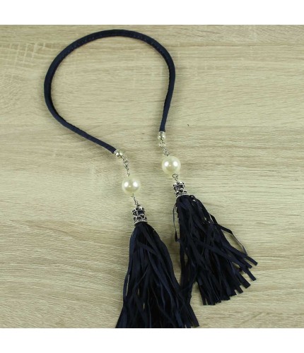 Navy long tassel headband