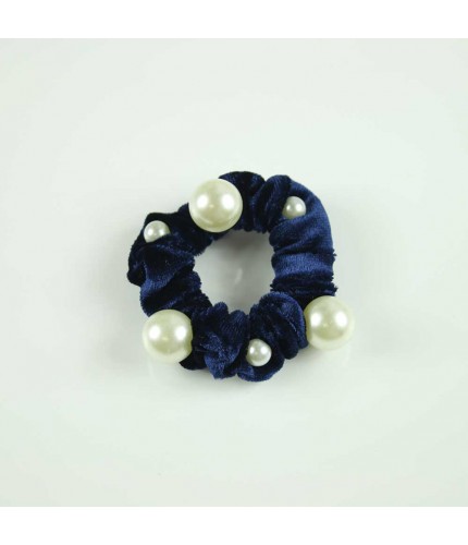 Navy Pearl Scrunchy