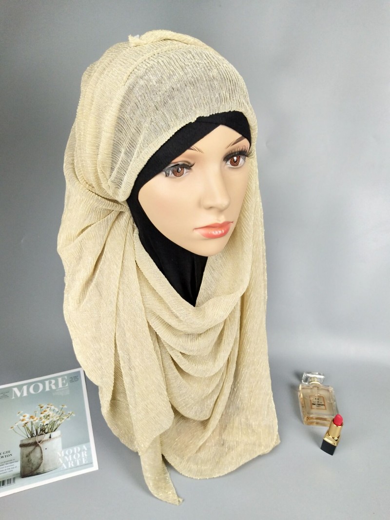 Cream Gold ct Plain Silk Hijab
