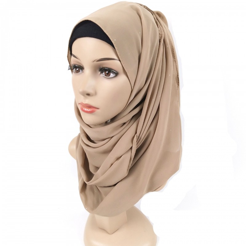 Beige Premium Gold Glitter Chiffon Maxi Hijab