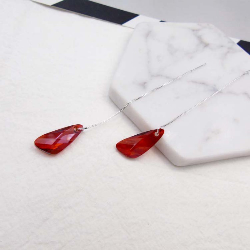 Red Crystal Long Chain Drop Earrings