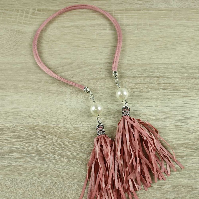Pink long tassel headband