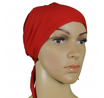 Red Tie Back Hijab Cap