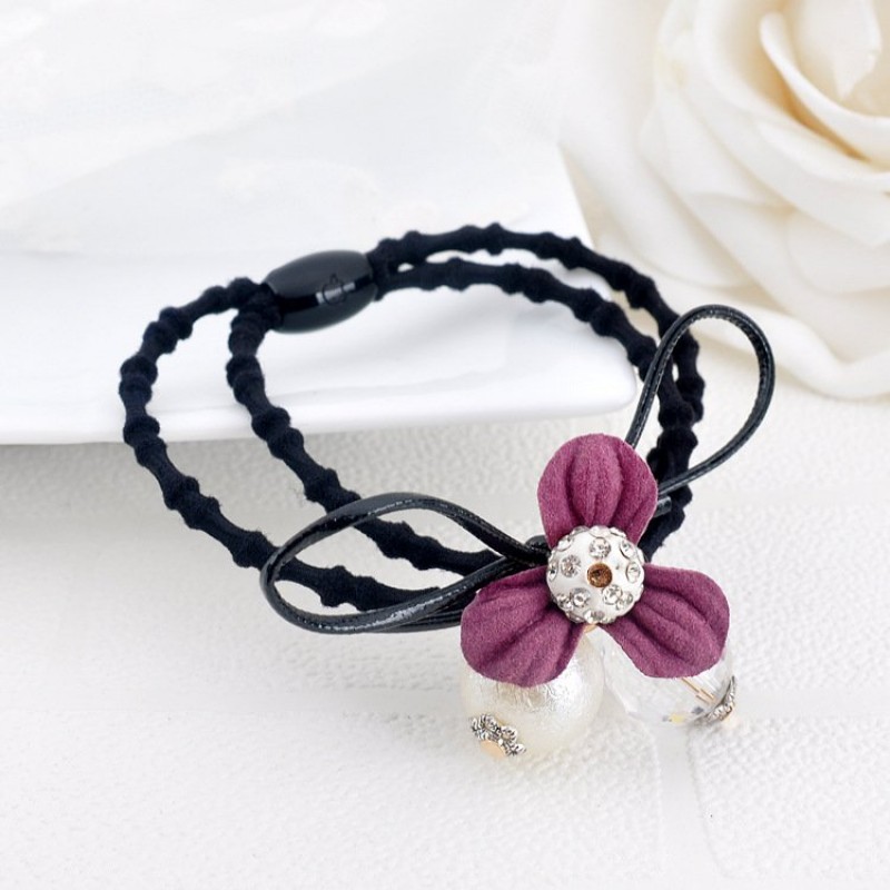Purple Flower Pearl Bobble Hair band