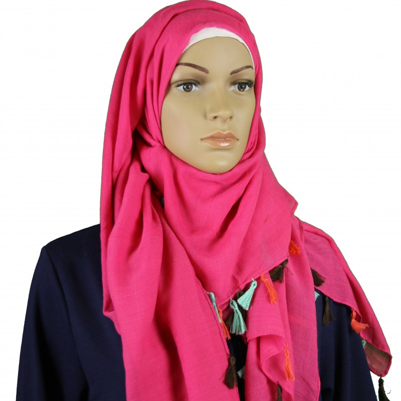 Hot Pink MultiColour Tassel Hijab
