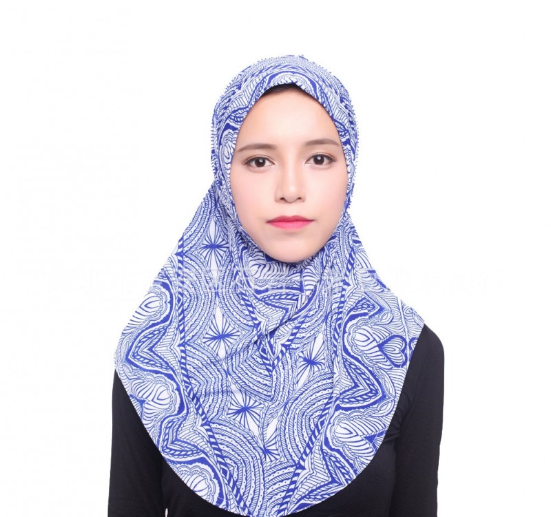 blue pattern 72cm One Piece Ready Hijab 