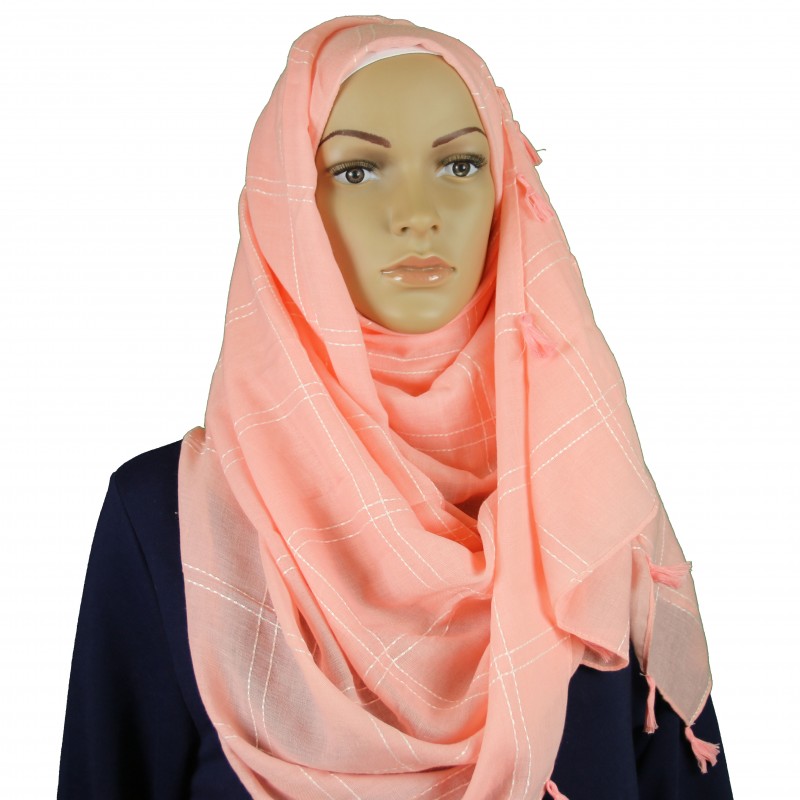 Pink Criss Cross Tassel Hijab