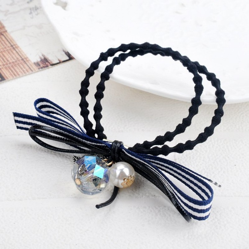 Dark Blue Pearl Crystal Bow Hairband