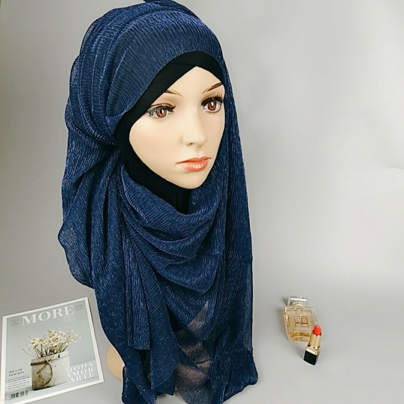 Teal Blue Gold ct Plain Silk Hijab