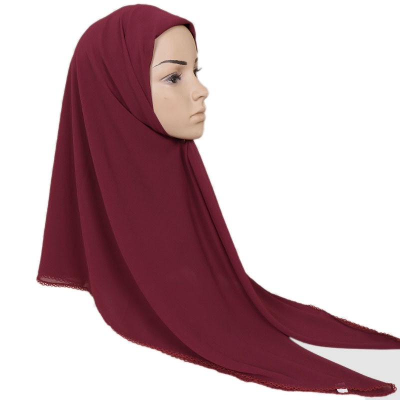 deep wine red Crumpled Chiffon Square Hijab