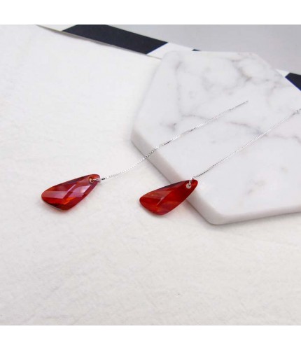 Red Crystal Long Chain Drop Earrings