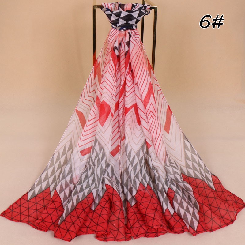 red + gray Geometry Print Hijab