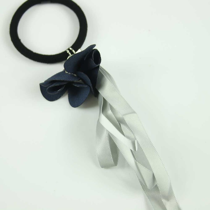 Navy Silver floral ribbon hairband