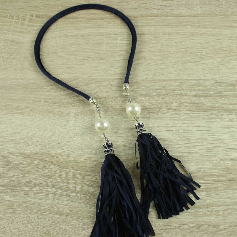 Navy long tassel headband