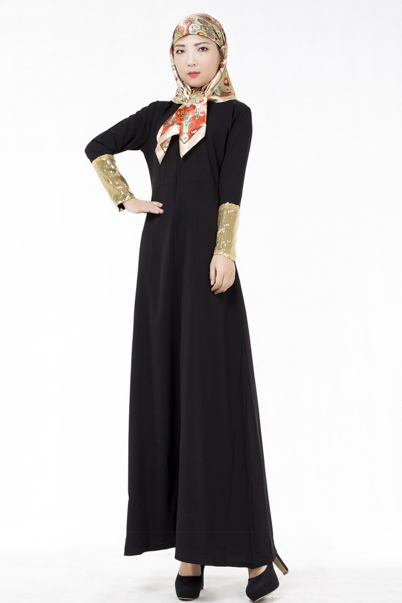 Black Korean Hemp Shimmer Sleeve Abaya L 