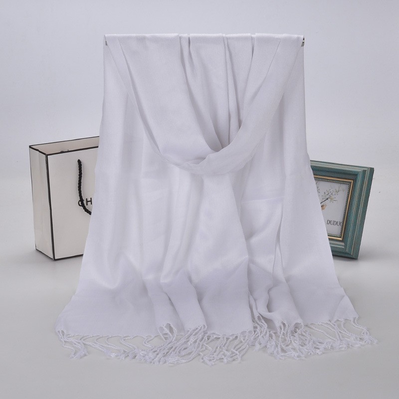 White Plain Cotton Satin Pashmina Hijab