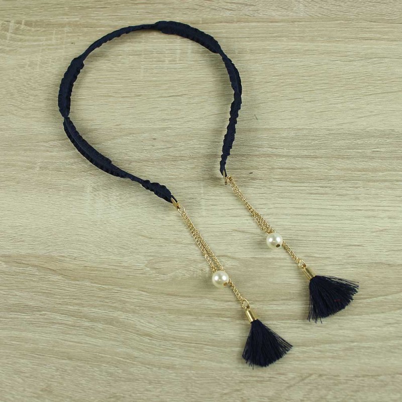 Navy pearl chain headband