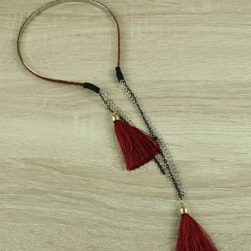 Maroon tassel chain headband