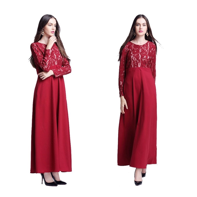 Wine Red Korean Linen Lace Abaya L 