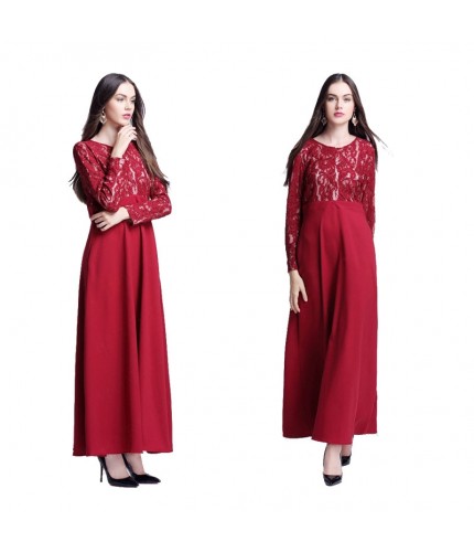 Wine Red Korean Linen Lace Abaya L 